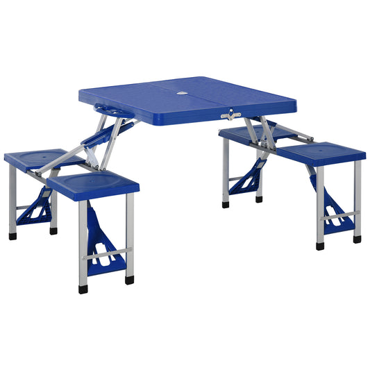 Outsunny Mesa Plegable De Camping Con 4 Asientos Agujero Para Sombrilla Picnic_0