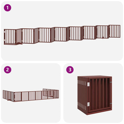 Vidaxl Puerta De Perros Plegable 15 Paneles Madera Álamo Marrón 750 Cm_3