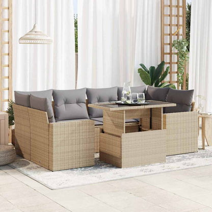 Set Sofás De Jardín 7 Piezas Y Cojines Ratán Sintético Beige / Vetonek_2