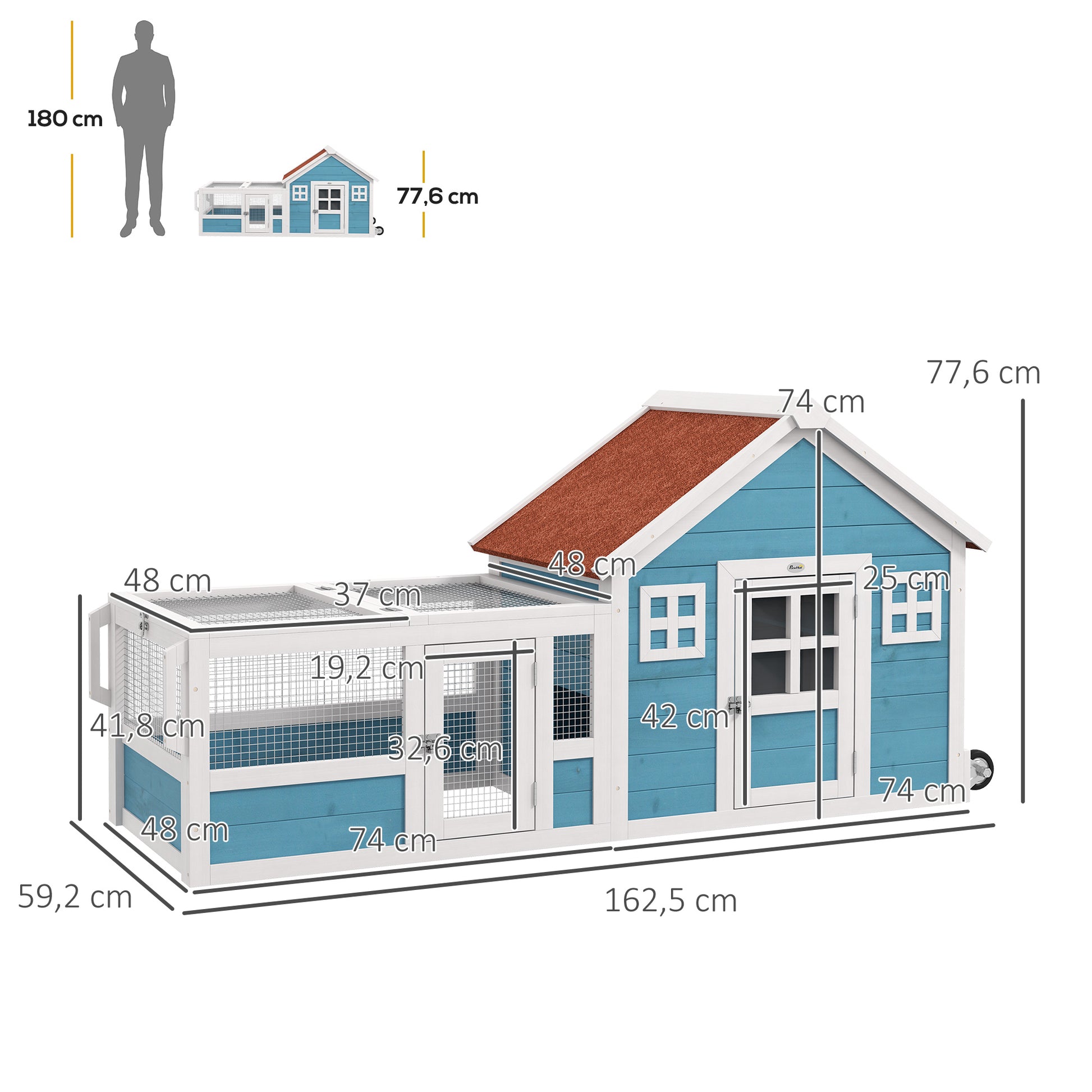 Pawhut Conejera Exterior De Madera Con 2 Ventanas 162,5x59,2x77,6 Cm Azul_2