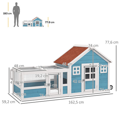 Pawhut Conejera Exterior De Madera Con 2 Ventanas 162,5x59,2x77,6 Cm Azul_2