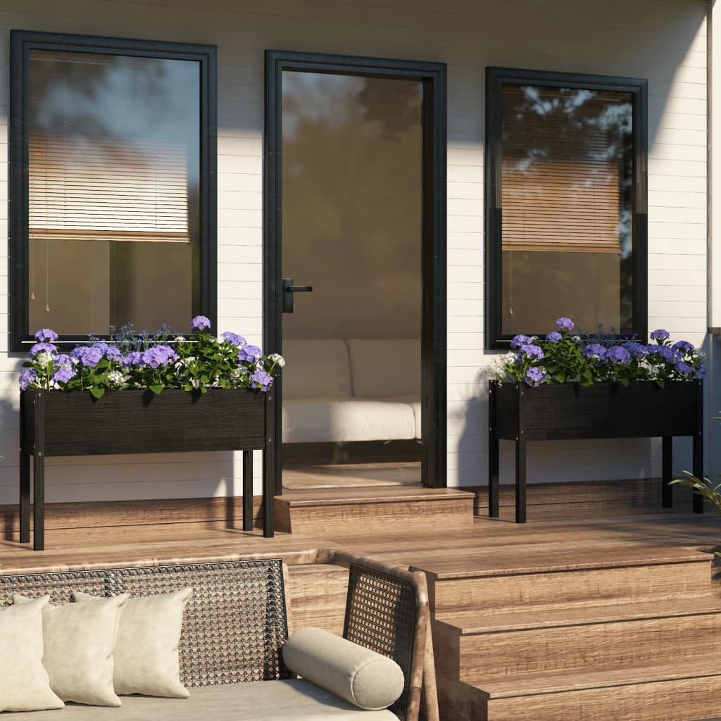Vidaxl Jardineras 2 Uds Madera Maciza De Pino Negro 110x31x70 Cm_1