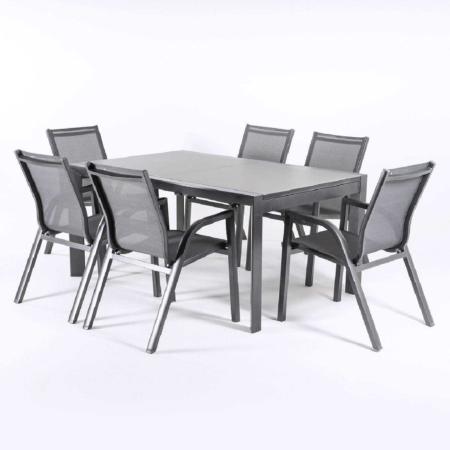 Conjunto Para Jardín Color Antracita, Mesa Extensible 160/210 Y 6 Sillones Apilables, Aluminio Doble Reforzado, 6 Plazas_2