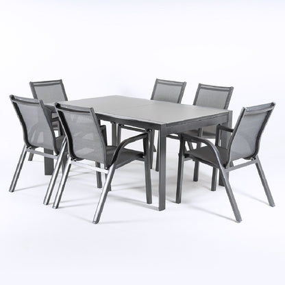 Conjunto Para Jardín Color Antracita, Mesa Extensible 160/210 Y 6 Sillones Apilables, Aluminio Doble Reforzado, 6 Plazas_2
