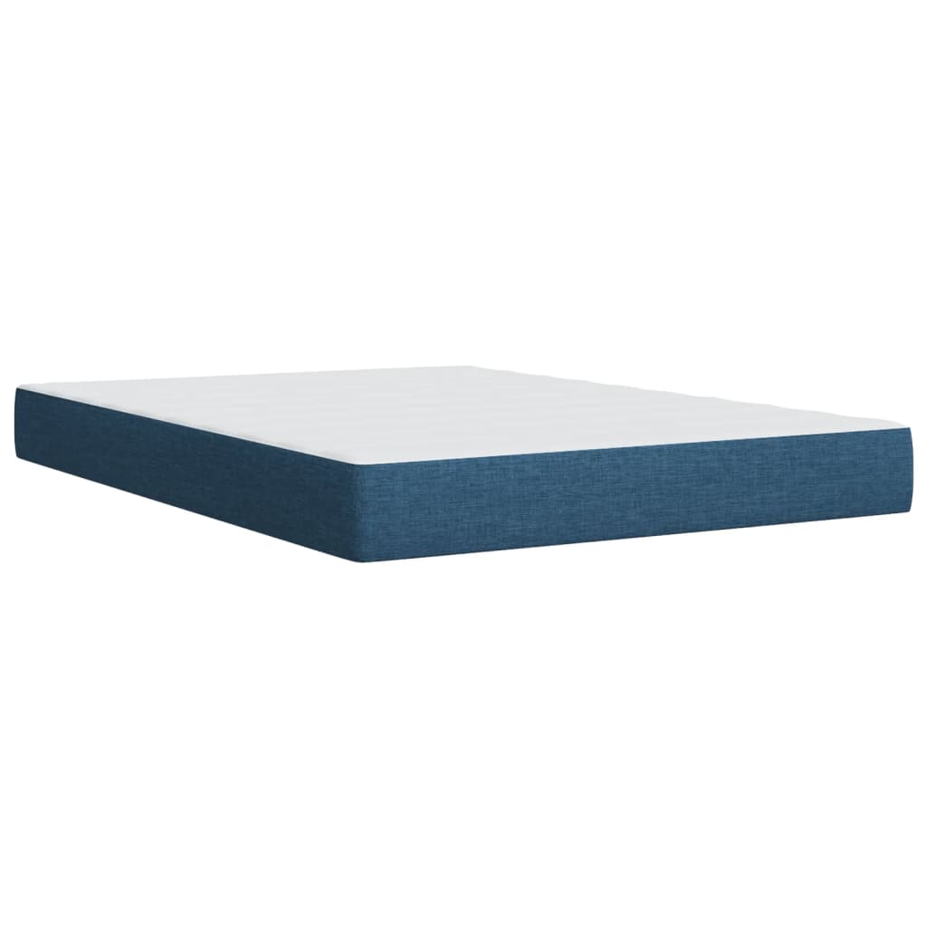 Cama Box Spring Con Colchón Tela Azul 160x200 Cm / Vetonek_1