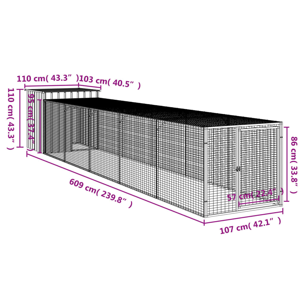 Vidaxl Gallinero Con Corral Acero Galvanizado Gris Claro 110x609x110cm_2