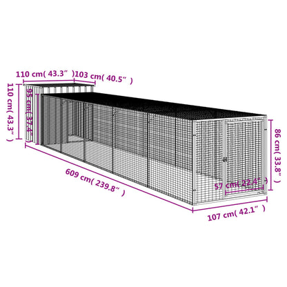 Vidaxl Gallinero Con Corral Acero Galvanizado Gris Claro 110x609x110cm_2