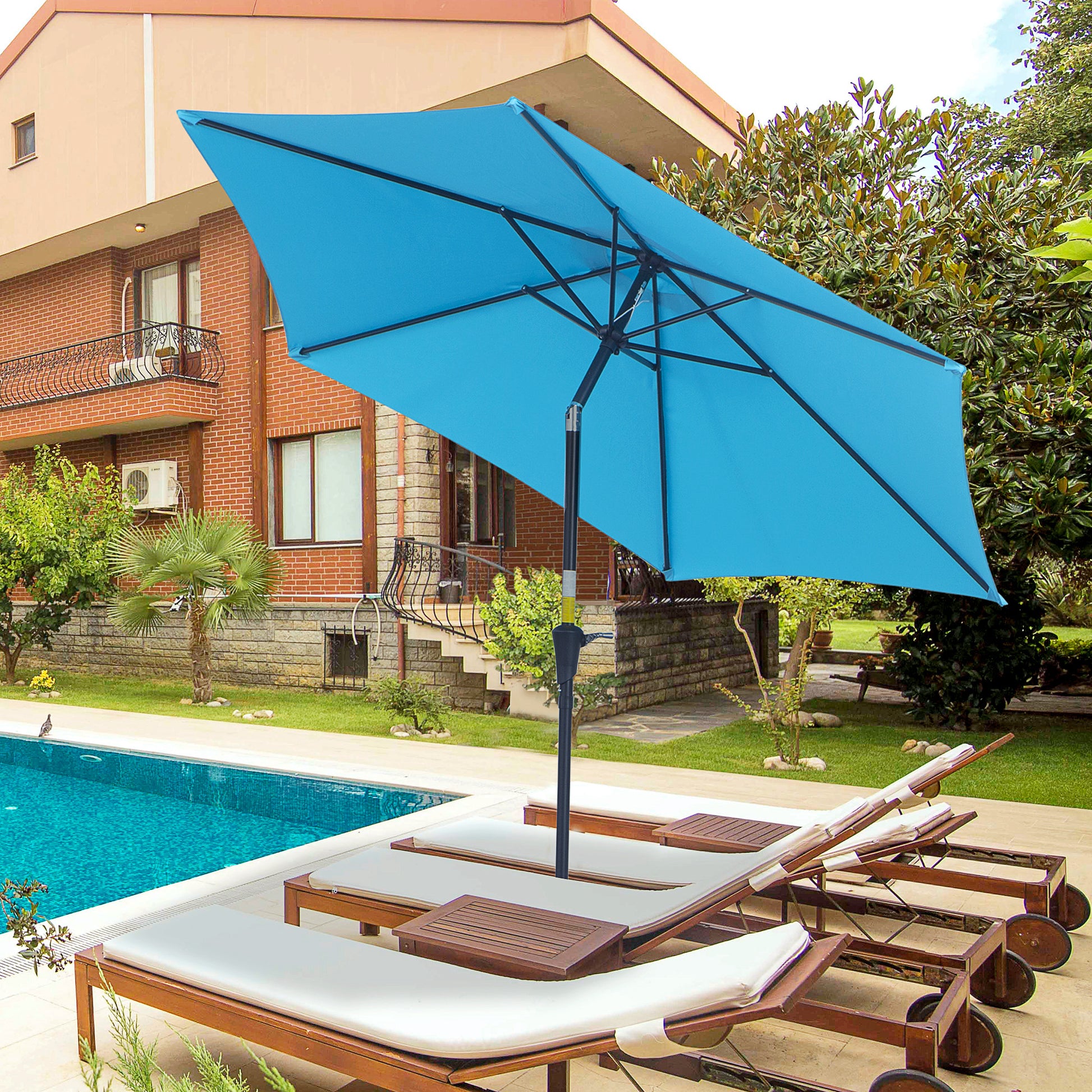Outsunny Sombrilla Para Jardín Ø260x235 Cm Parasol Reclinable Con Manivela Azul_1
