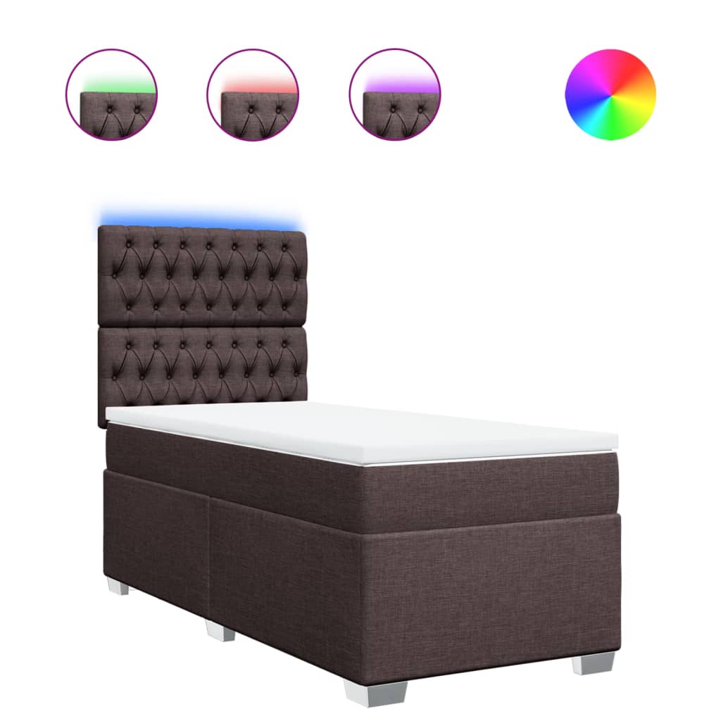 Cama Box Spring Con Colchón Tela Marrón Oscuro 100x200 Cm / Vetonek_1