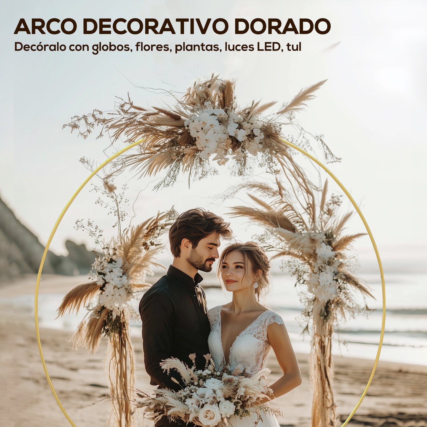 Outsunny Arco De Jardín De Metal Redondo Con Recubrimiento En Polvo Dorado_3