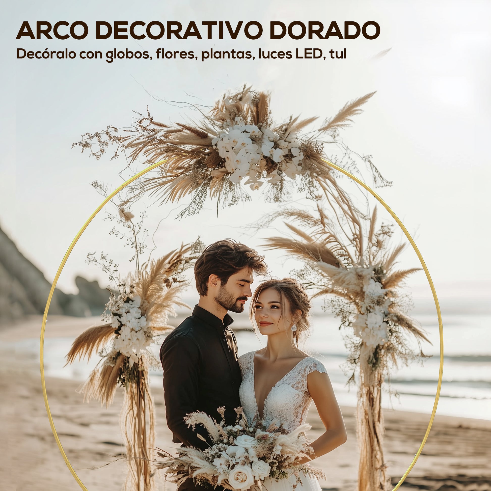 Outsunny Arco De Jardín De Metal Redondo Con Recubrimiento En Polvo Dorado_3