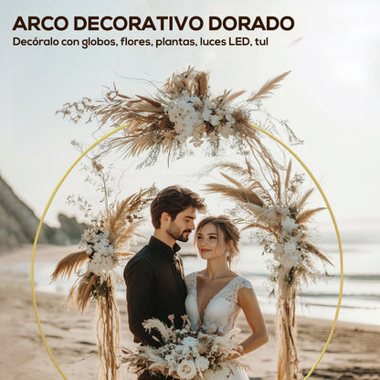 Outsunny Arco De Jardín De Metal Redondo Con Recubrimiento En Polvo Dorado_3