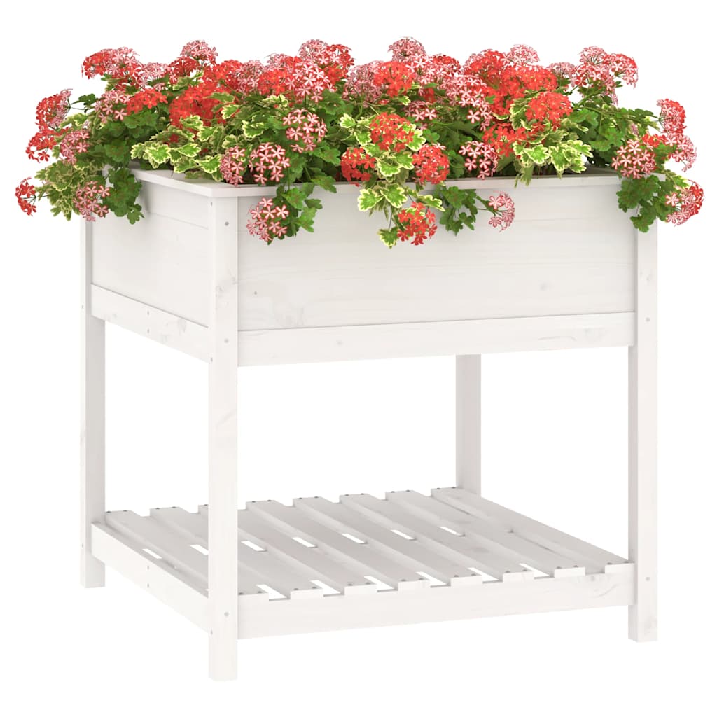 Jardinera Con Estante Madera Maciza Pino Blanca 82,5x82,5x81 Cm_3