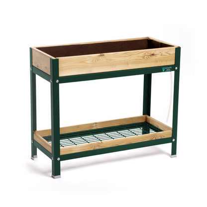 MI HUERTO URBAN Jardinera Elevada Madera con Bandeja Recoge Aguas | Estructura Metálica | Verde | 90x40x78cm