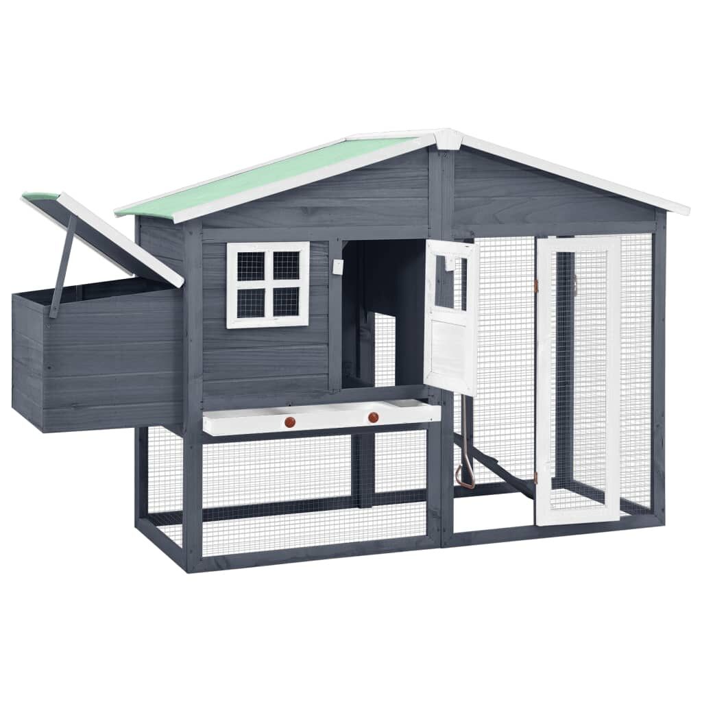 Vidaxl Gallinero Con Ponedero Madera Maciza Abeto Gris Y Blanco_1