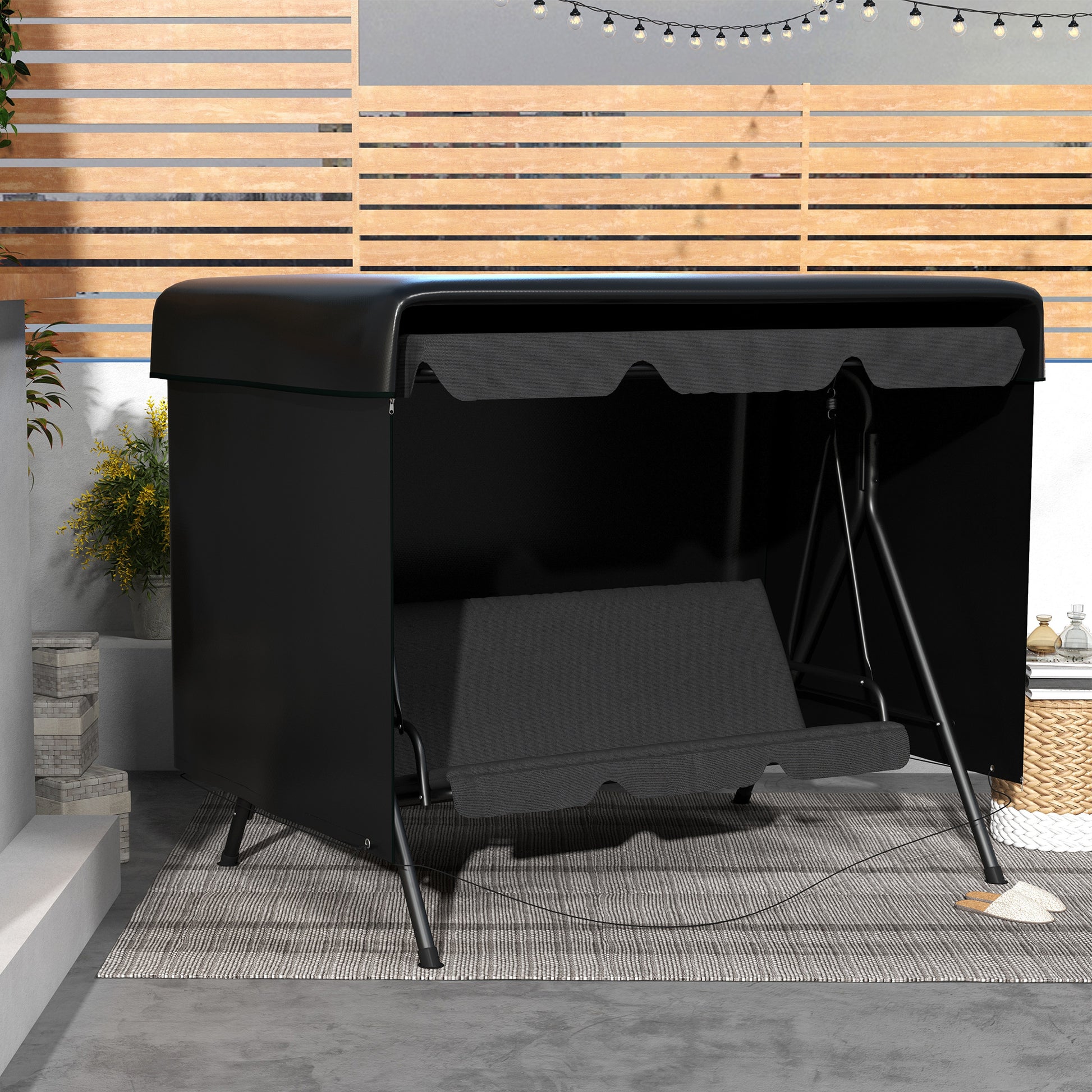 Outsunny Funda Balancín Jardín Con Cremallera 215x155x150 Cm Negro_5