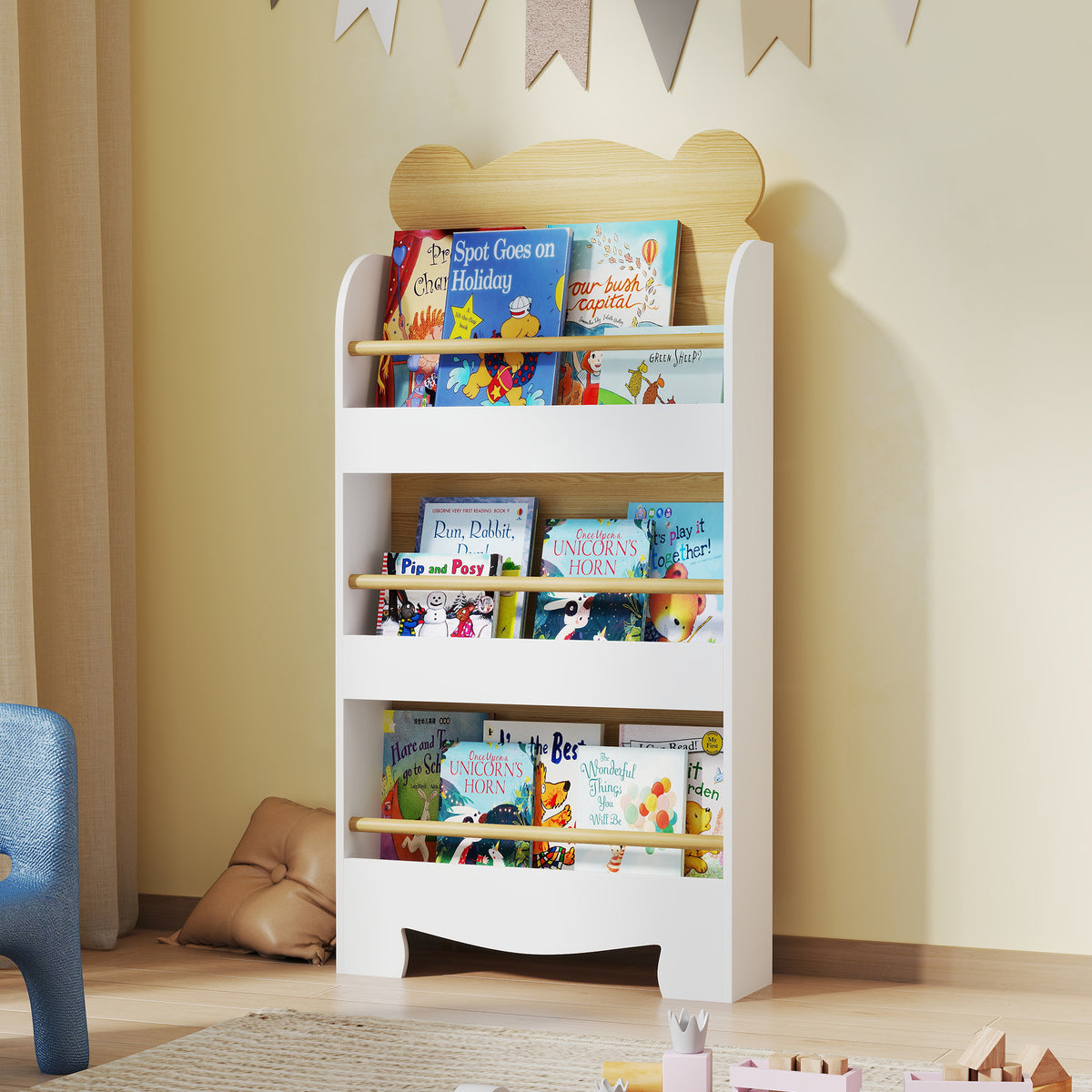 Estante De Livros Para Crianças Aiyaplay Mdf E Madeira De Pinho Madeira E Branco 55x15x110 Cm 311-095v80nd_1