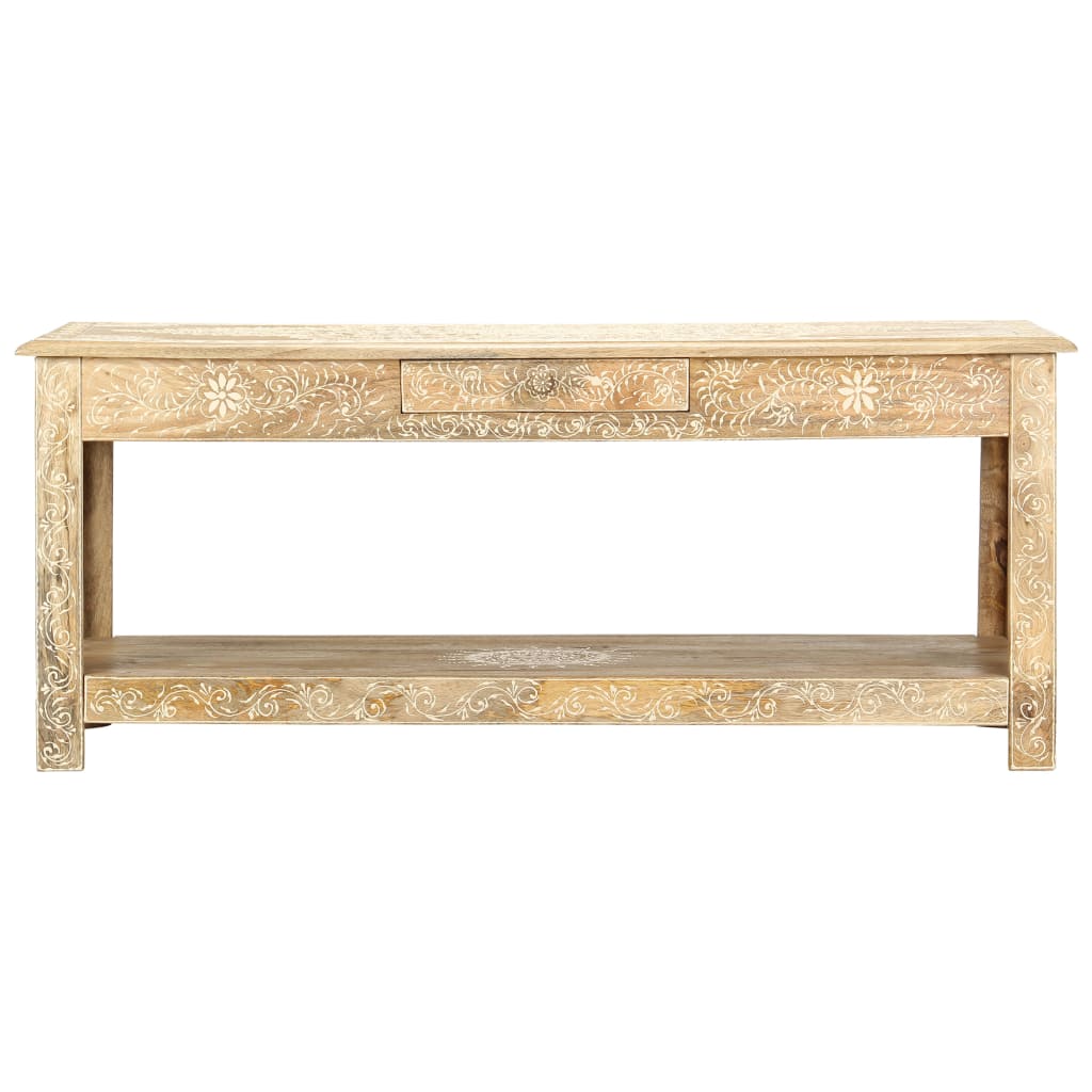 Mesa De Centro Pintada A Mano Madera Maciza Mango 110x50x45 Cm_0