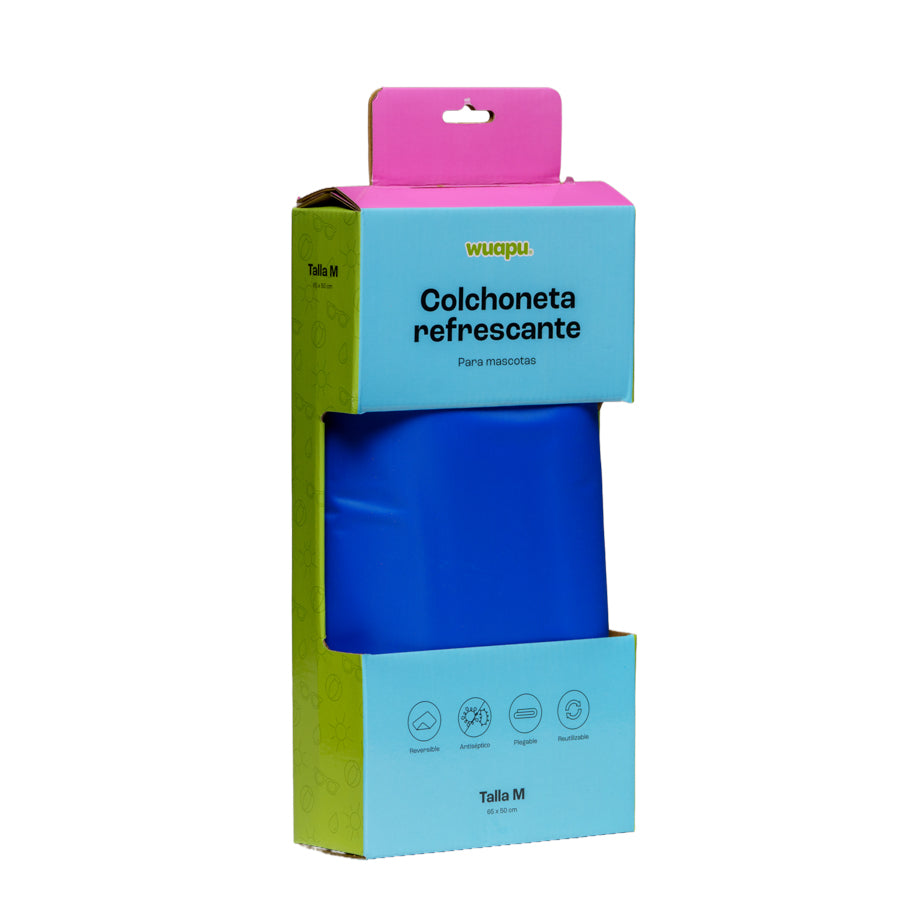 Colchoneta De Gel Refrescante Para Perro Talla L De 90x50cm En Color Azul Liso Wuapu_0
