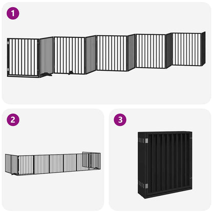 Vidaxl Puerta De Perros Plegable 10 Paneles Madera Álamo Negra 800 Cm_3