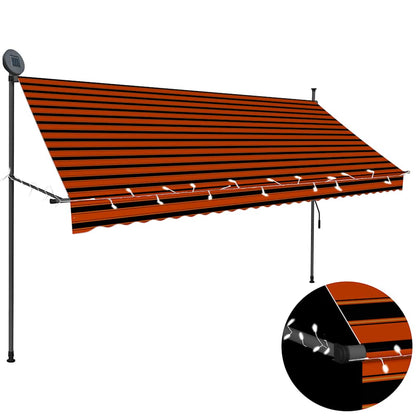 Toldo Manual Retráctil Con Led Naranja Y Marrón 300 Cm_1