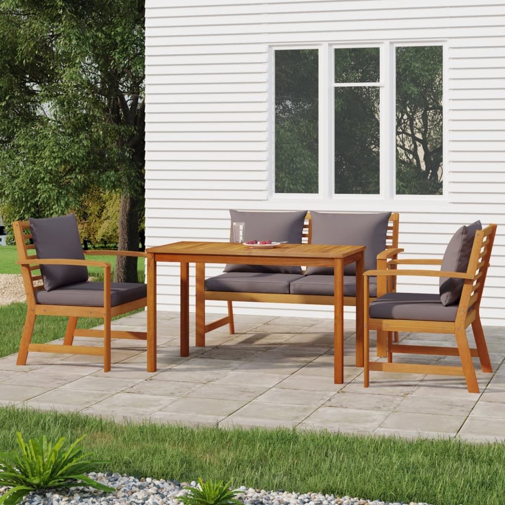 Vidaxl Juego Comedor De Jardín 4 Pzas Con Cojines Madera Maciza Acacia_1