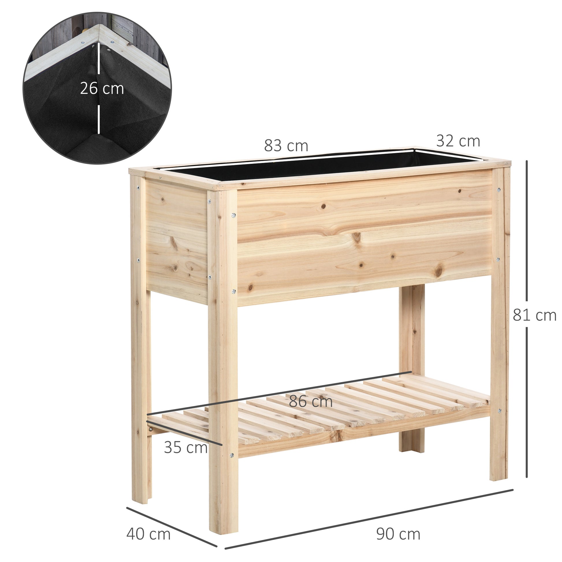 Outsunny Huerto Urbano Elevado Con Estante 90x40x81cm Mesa De Cultivo De Madera_2