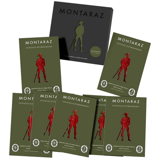 Montaraz® Caja Regalo Gourmet | 7 Loncheados De Jamón De Cebo De Campo Ibérico 50% Raza Ibérica Envasados Al Vacío 700g_0