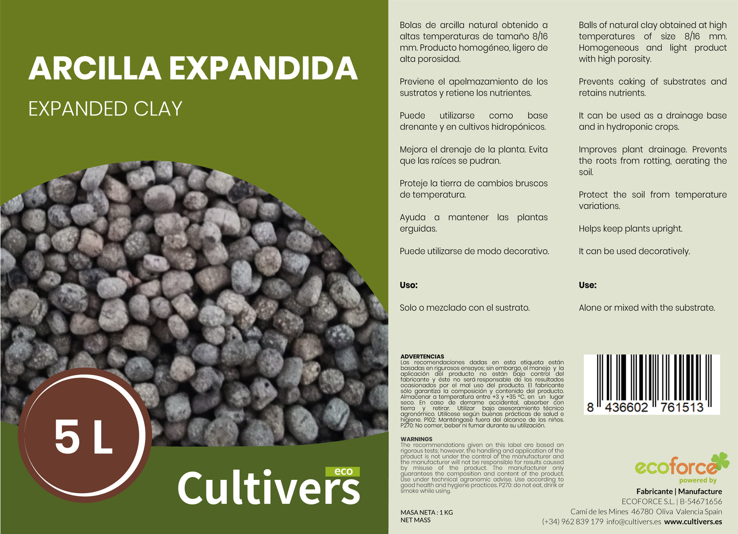 Cultivers Arcilla Expandida Arlita 20 L