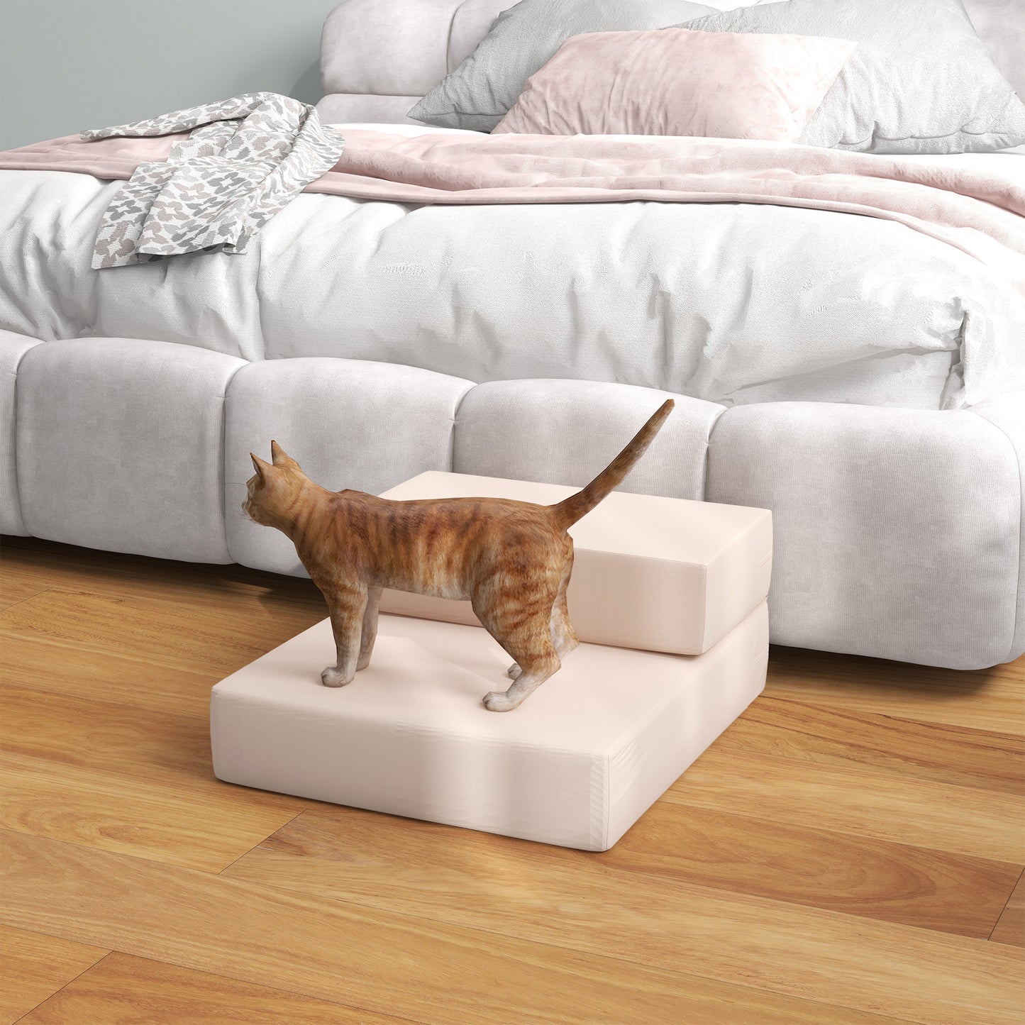 Pawhut Escalera Mascotas 2 Peldaños Cama De Perros Desmontable 45x39x20 Cm Beige_3