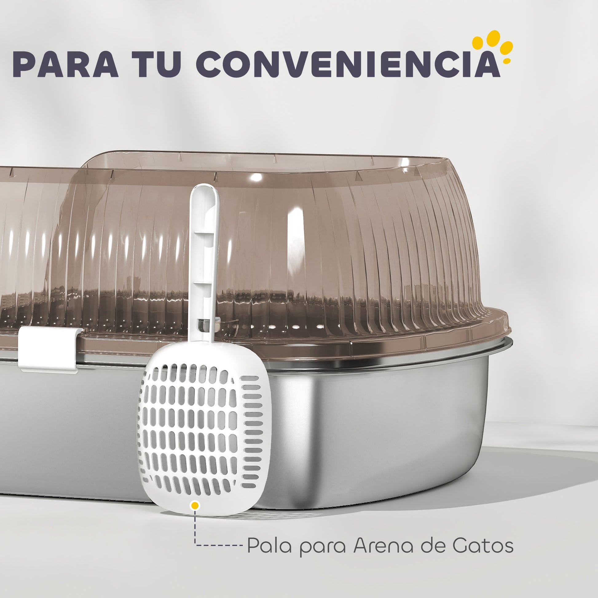 Pawhut Arenero Para Gatos Cubierto Con Bandeja De Acero Bordes Altos Y Pala Gris_5