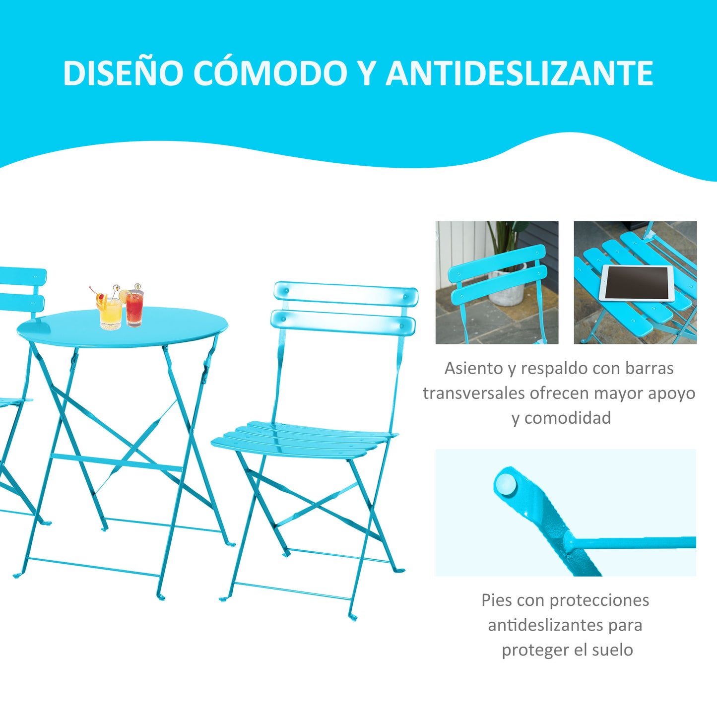 Outsunny Conjunto De Muebles Plegables De Jardín Mesa Y 2 Sillas De Metal Ø60x71_5