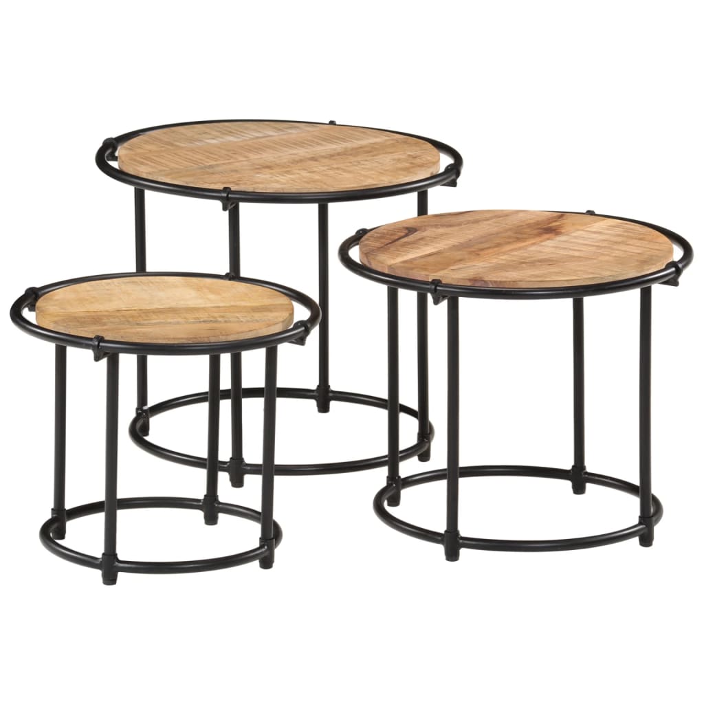 Mesas Apilables 3 Piezas Madera Maciza De Mango Rugosa_1