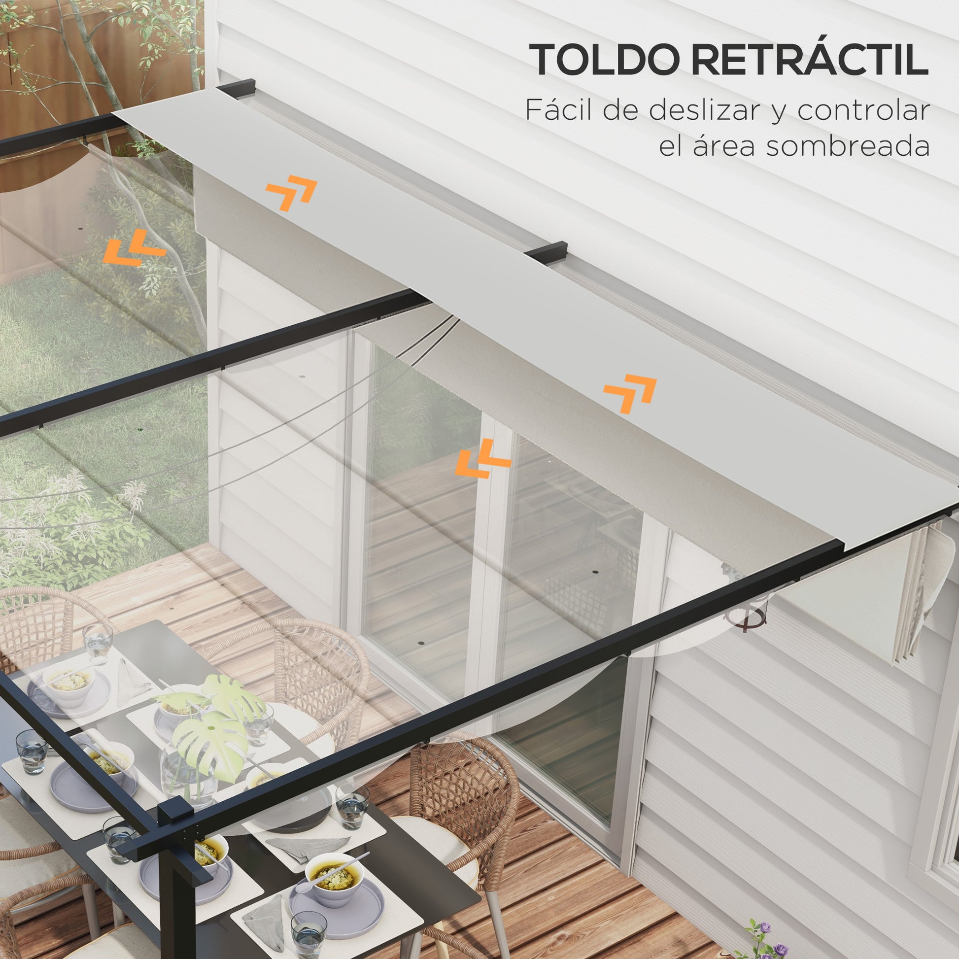 Outsunny Pérgola De Pared De Jardín 4x3 M Con Techo Retráctil Tela Poliéster_3