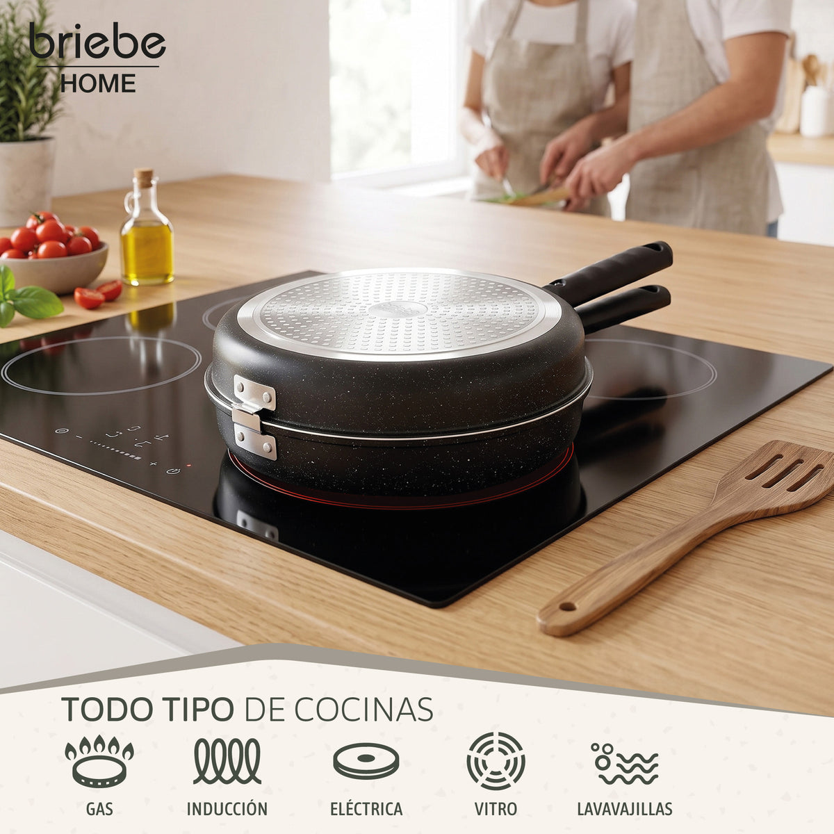 Briebe Sartén Para Tortilla De Patatas Doble, Inducción 24cm Antiadherente Ilag Granitec Libre De Pfoa, Fácil Volteo Si_5