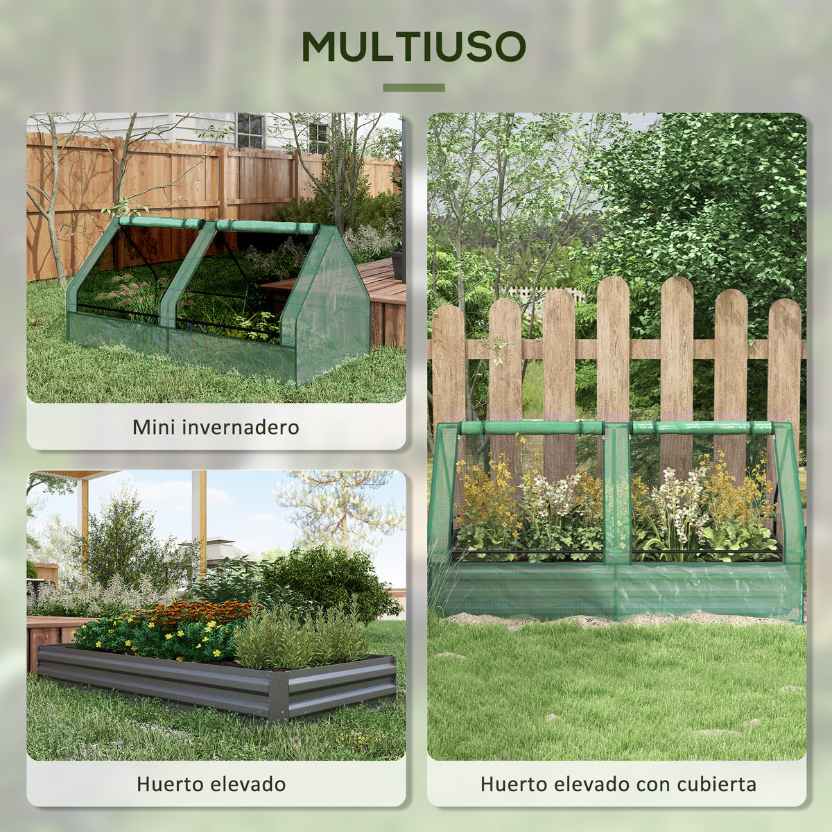 Jardinera Con Invernadero Outsunny Acero Galvanizado, Pe Verde Y Gris 185x95x92 Cm_3