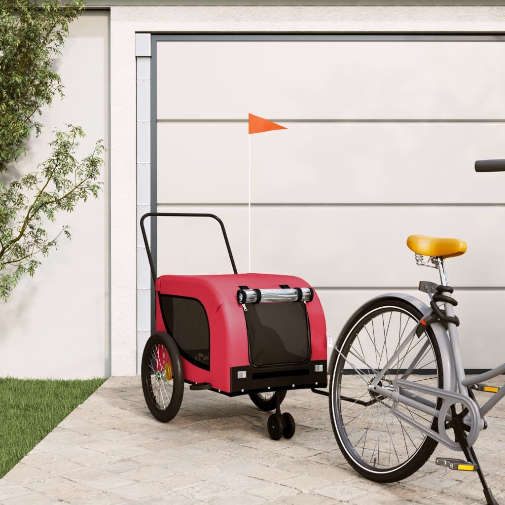 Vidaxl Remolque De Bicicleta Mascotas Hierro Tela Oxford Rojo Negro_1