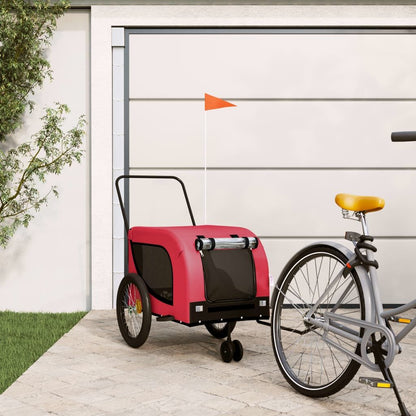 Vidaxl Remolque De Bicicleta Mascotas Hierro Tela Oxford Rojo Negro_1