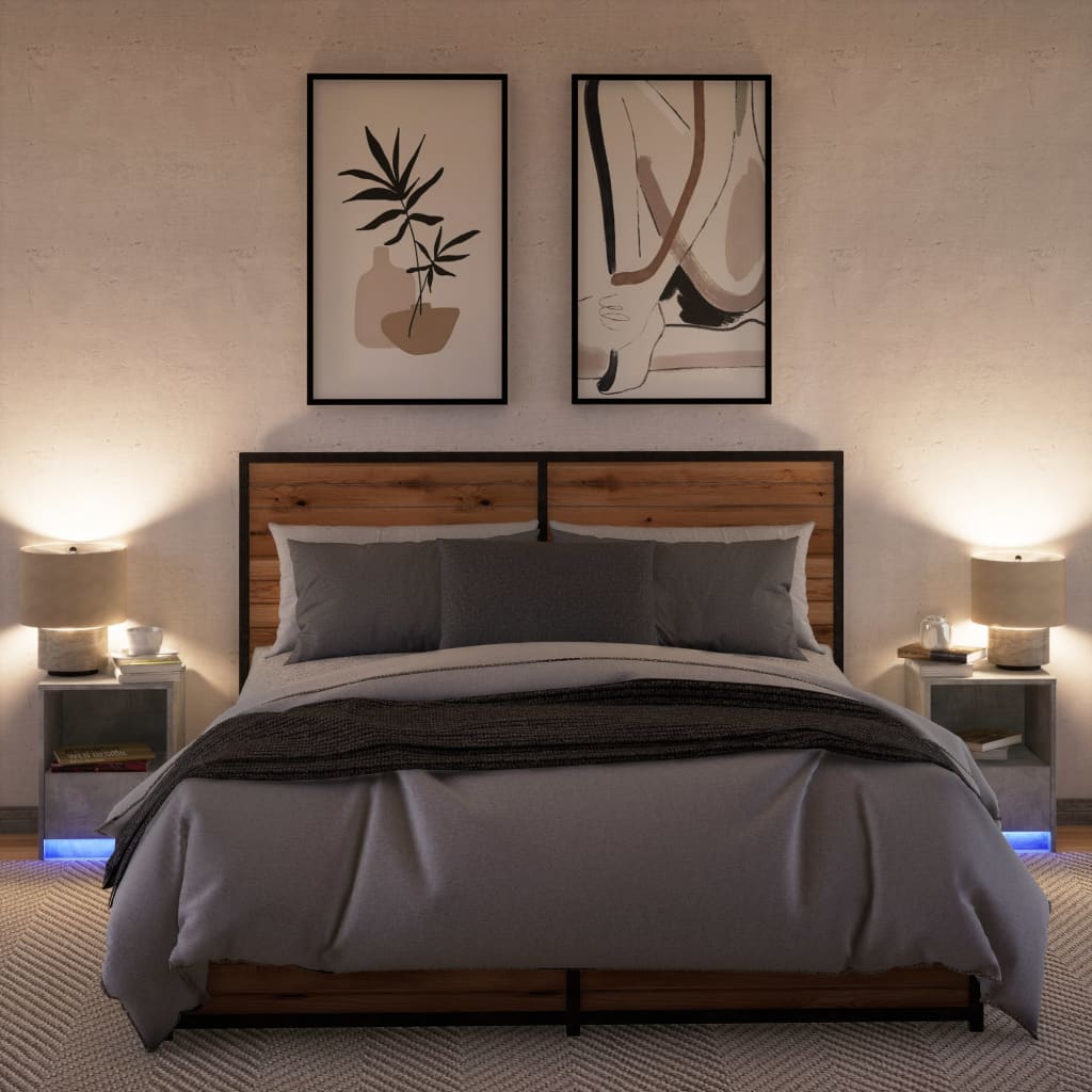 Mesita De Noche Luces Led 2 Uds Madera Ingeniería Gris Hormigón_3