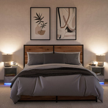 Mesita De Noche Luces Led 2 Uds Madera Ingeniería Gris Hormigón_3