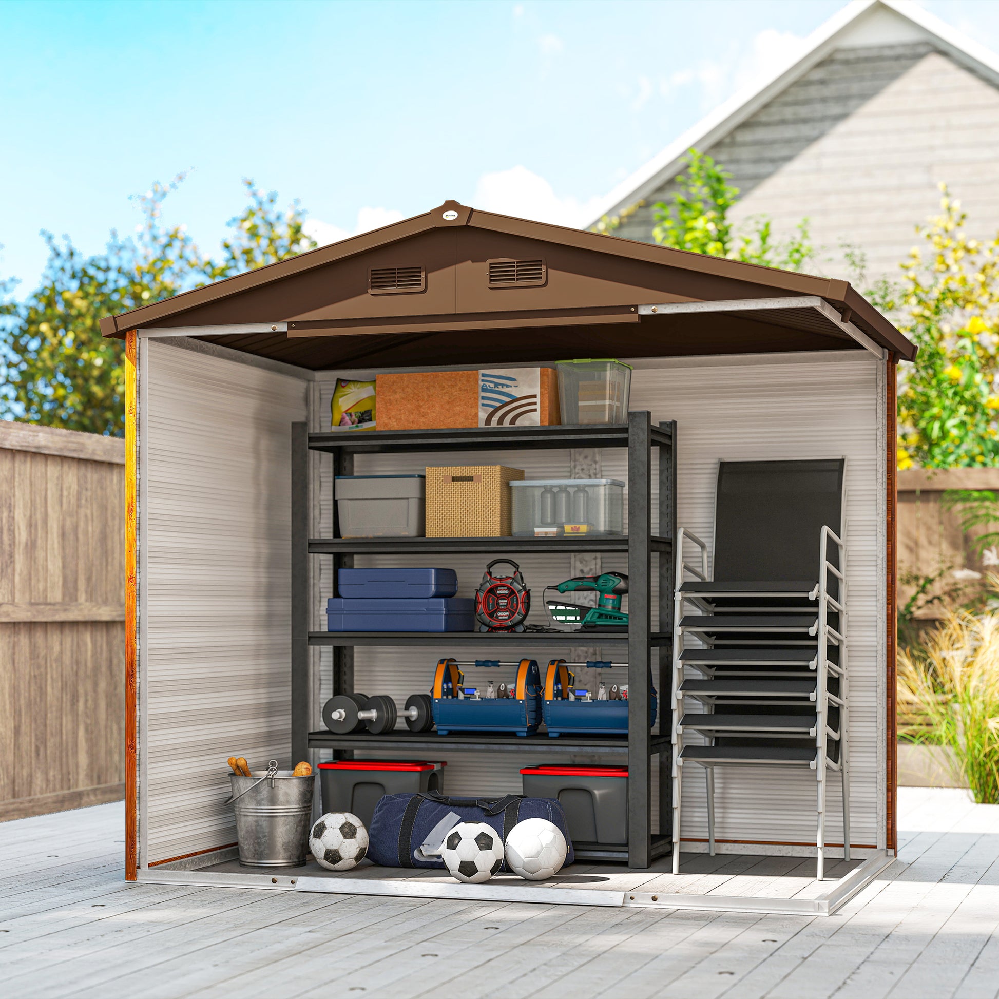 Outsunny Caseta De Jardín Exterior 3 M² 235,7x152x208,7 Cm Natural Y Café_4