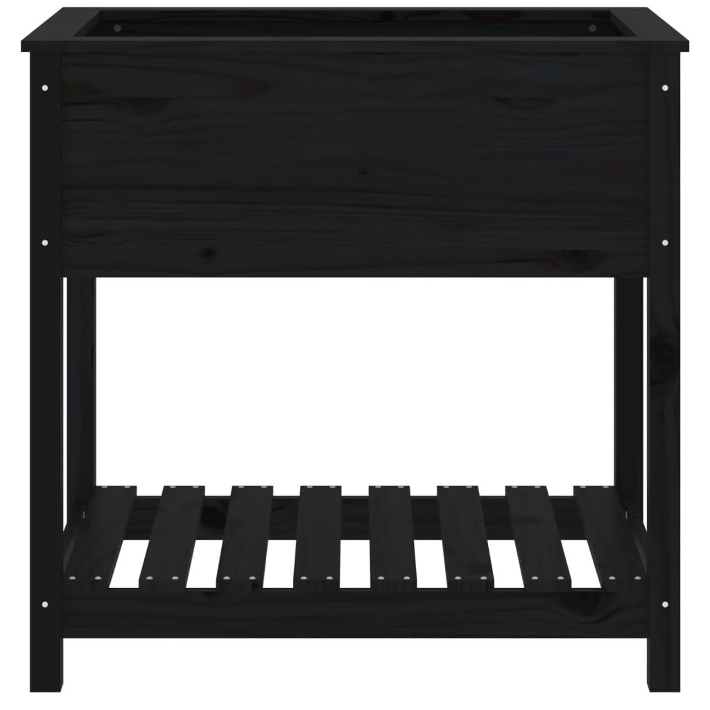 Jardinera Con Estante Madera Maciza De Pino Negro 82,5x54x81 Cm_4