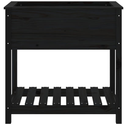 Jardinera Con Estante Madera Maciza De Pino Negro 82,5x54x81 Cm_4