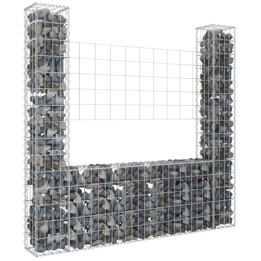 Cesta De Gaviones Forma De U 2 Postes De Hierro 140x20x150 Cm / Vetonek_4