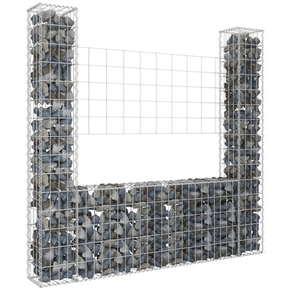 Cesta De Gaviones Forma De U 2 Postes De Hierro 140x20x150 Cm / Vetonek_4
