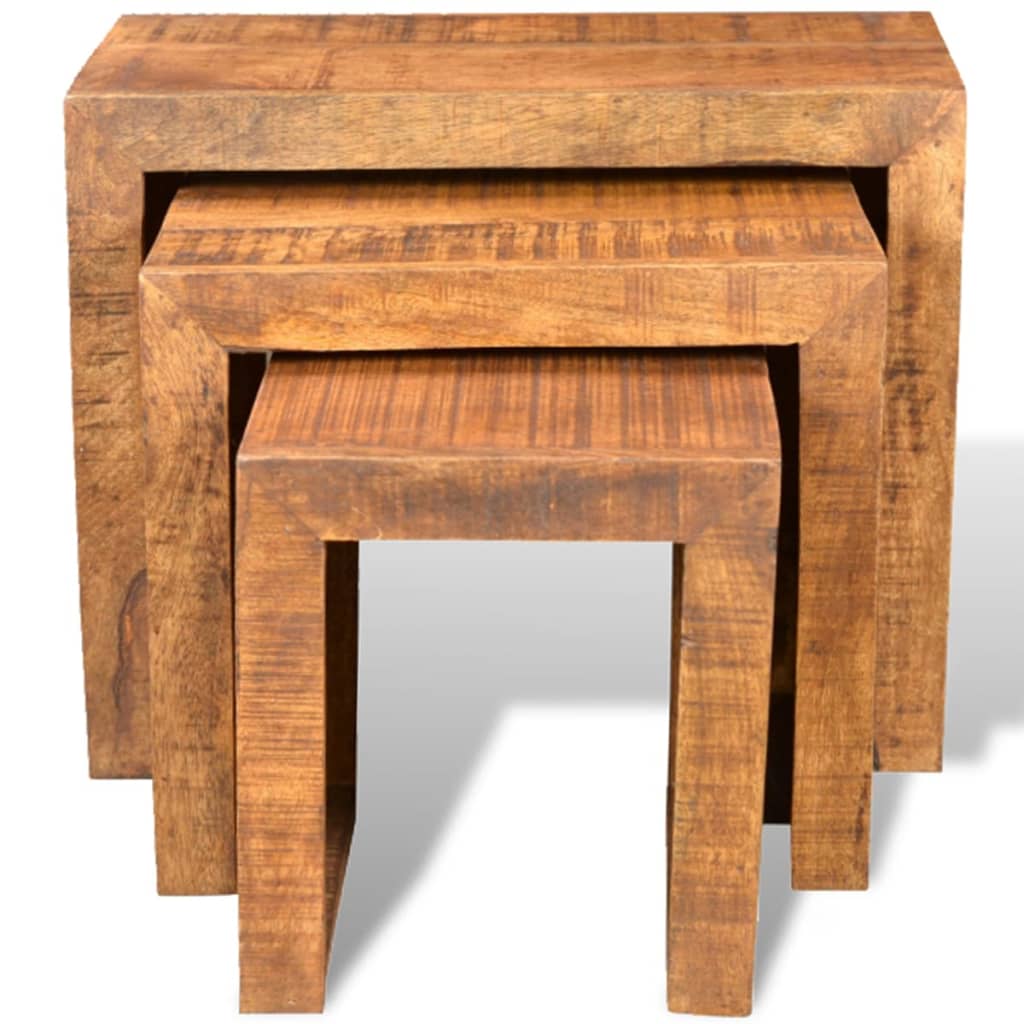 Set De 3 Mesitas Apilables De Madera Maciza De Mango_1
