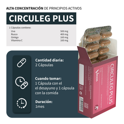 Circuleg Plus Vecos 60 Cápsulas | Piernas Ligeras Y Prevención De Varices | Uva, Rusco, Ginkgo Y Vitamina C_2