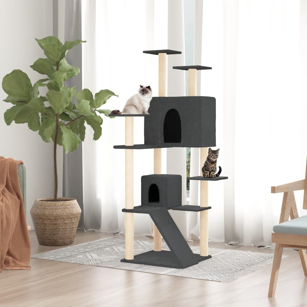 Vidaxl Rascador Para Gatos Con Postes De Sisal Gris Oscuro 153 Cm_1