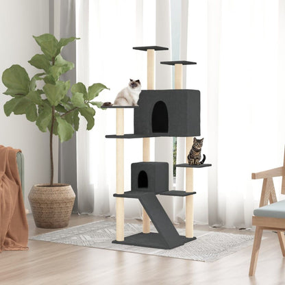 Vidaxl Rascador Para Gatos Con Postes De Sisal Gris Oscuro 153 Cm_1