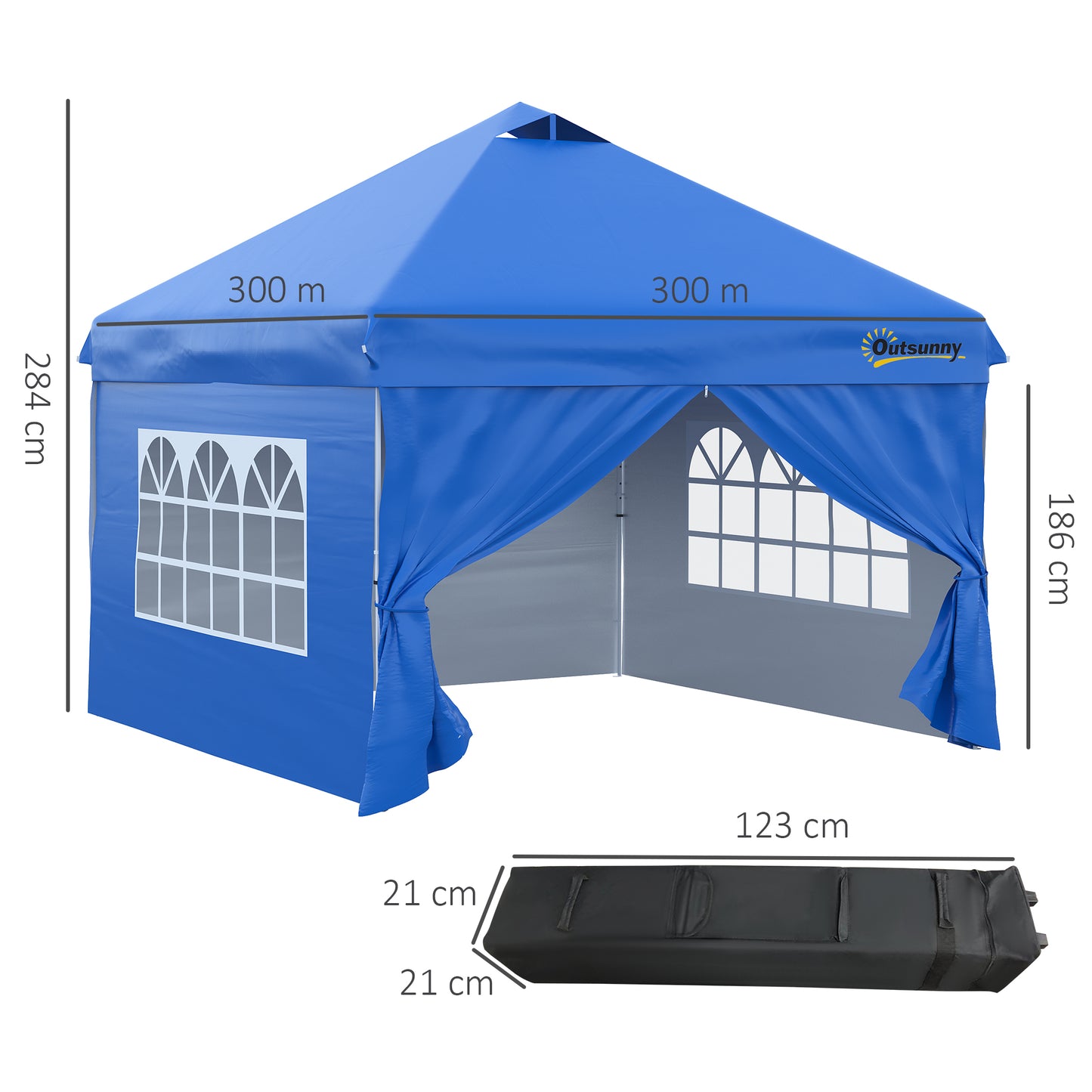 Outsunny Cenador De Jardín 3x3m Con Altura Ajustable 4 Paredes Extraíbles Azul_2